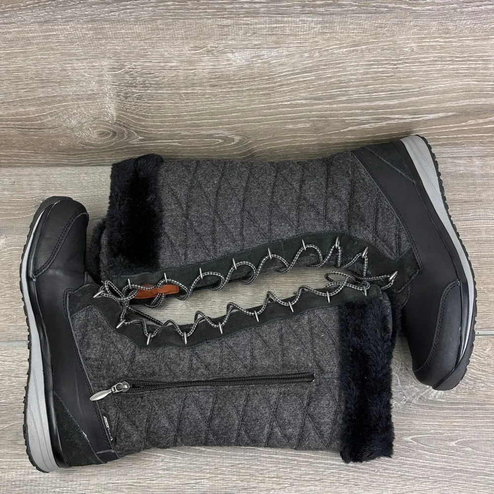 Salomon Hime Women's Sz 10 Warm Waterproof Tall Quilted Dark Gray Black Boots